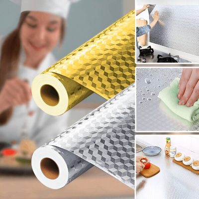 Autocolante de cozinha em folha de alumínio - 61x300 cm, cortado à medida, resistente ao óleo | ALUMAX